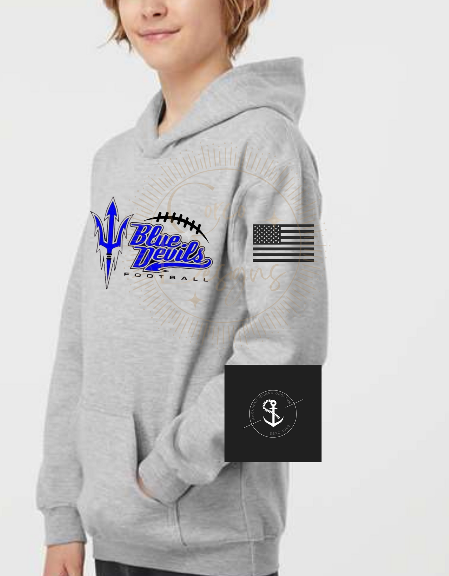 Blue Devils Football Hoodie Heather Grey Toddler - Adult Sizes Available