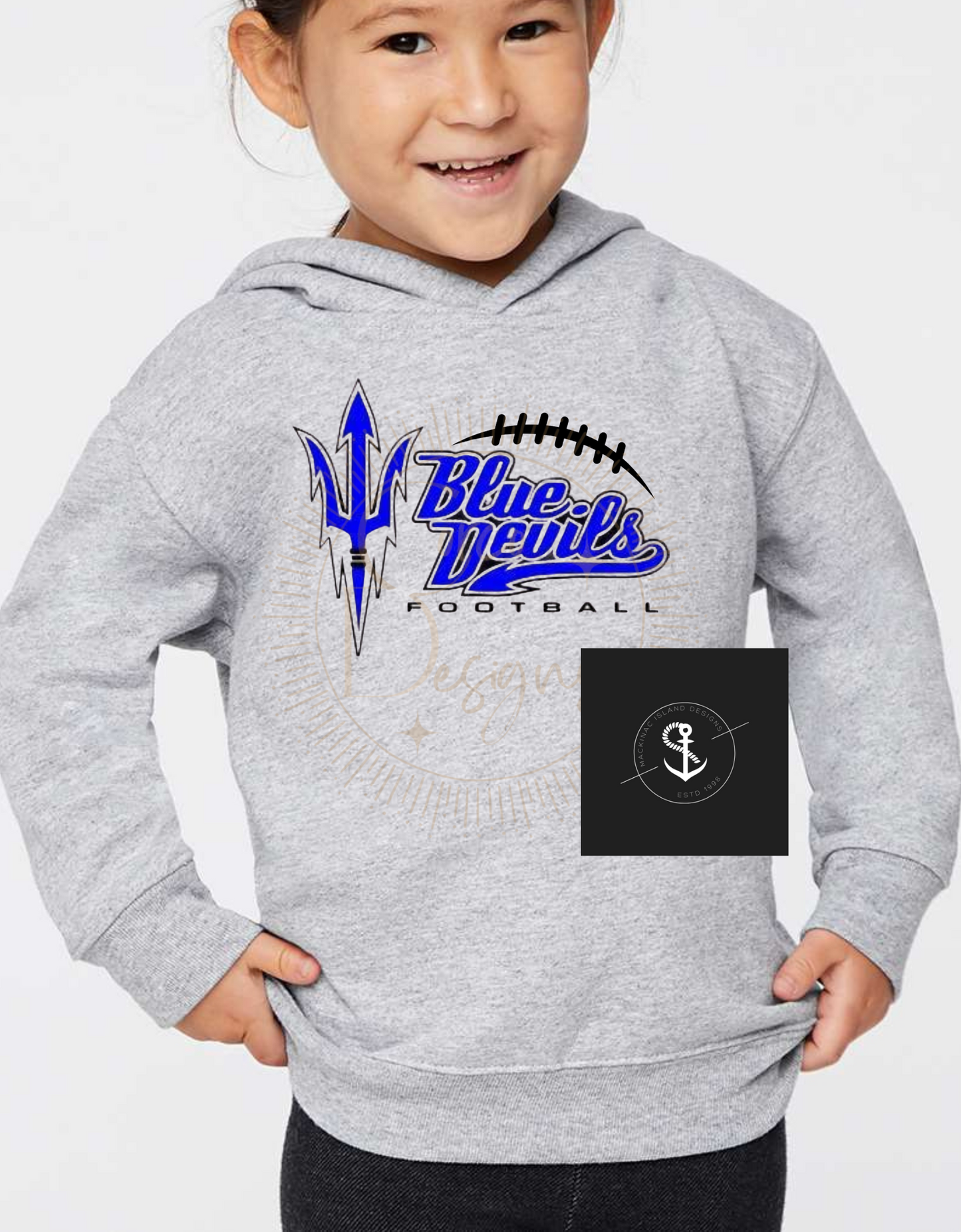 Blue Devils Football Hoodie Heather Grey Toddler - Adult Sizes Available