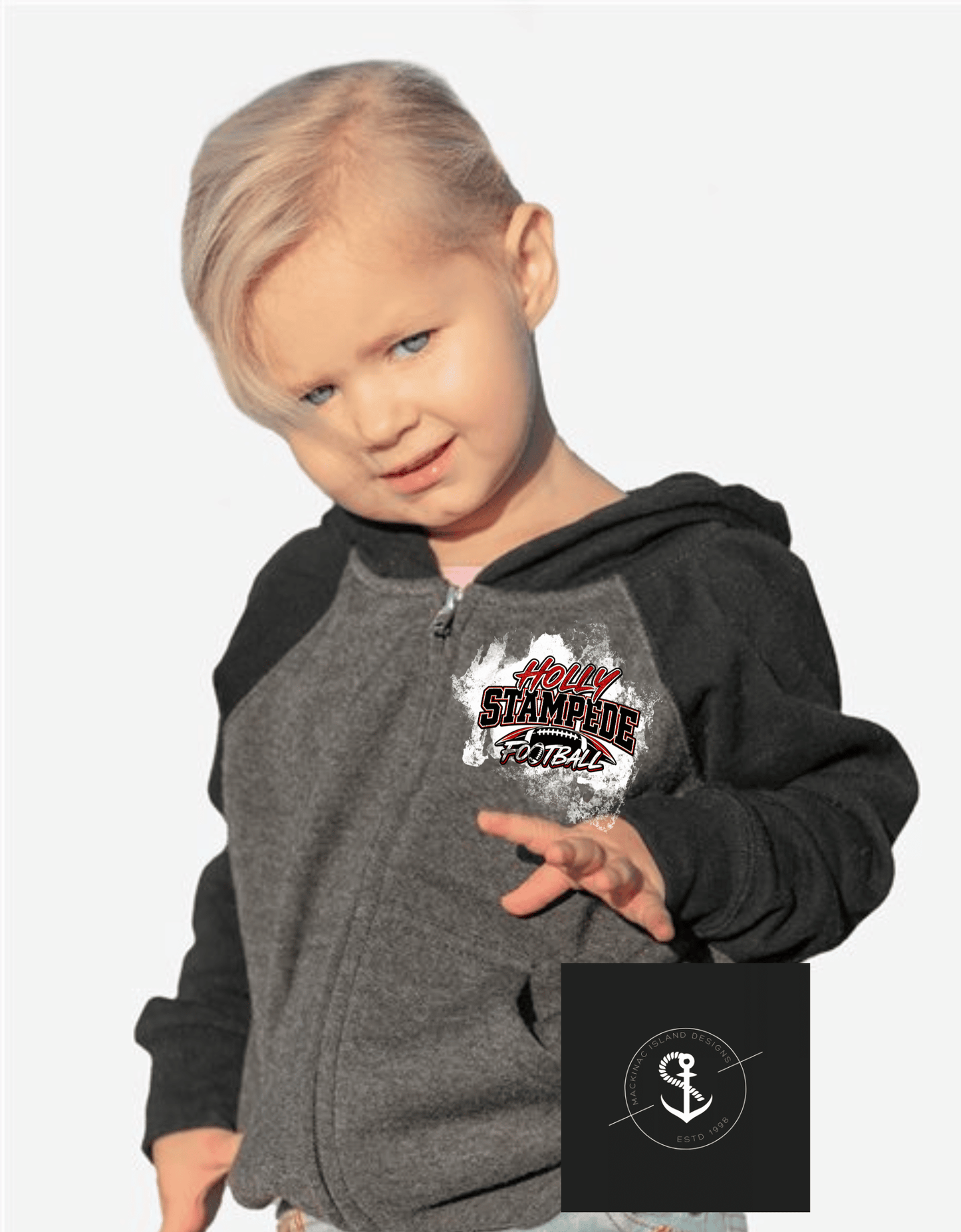 Holly Stampede Football Toddler Zip Up Raglan Hooded Hoodie Sweatshirt 2T 4T 5/6T