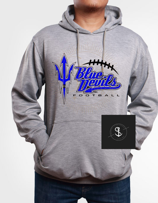 Blue Devils Football Hoodie Heather Grey Toddler - Adult Sizes Available