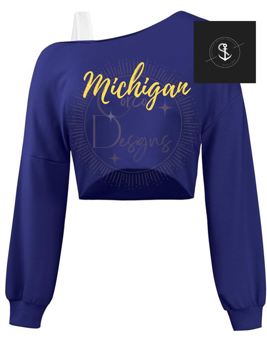 MICHIGAN Navy Asymmetrical Women's Sweatshirt Sizes XS-2xl