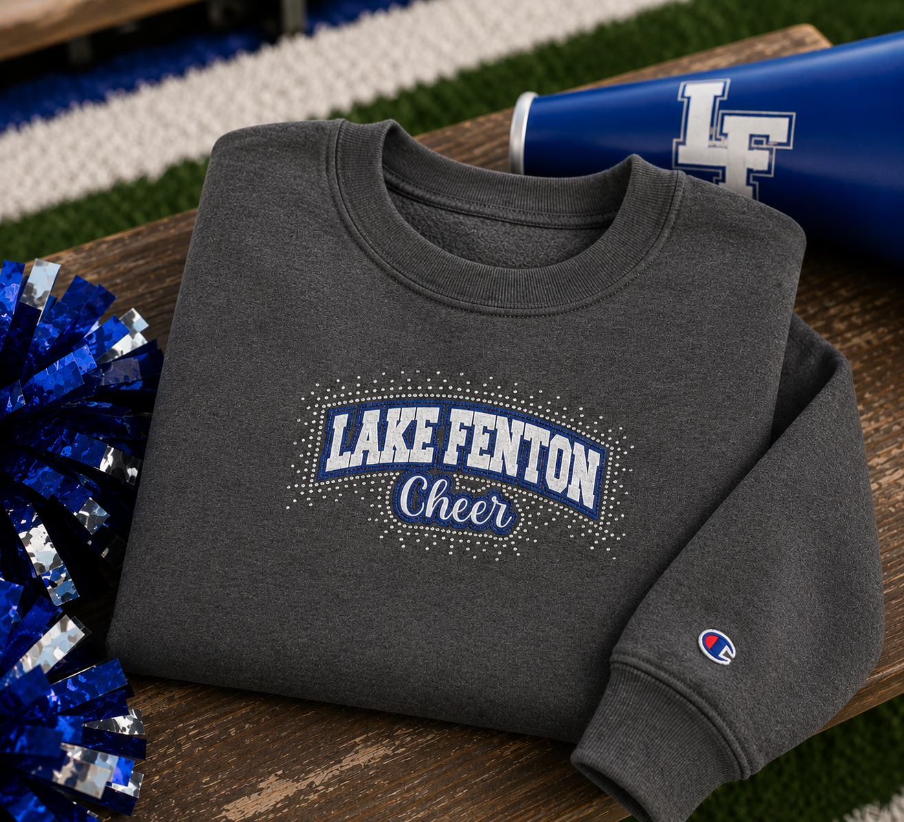 Lake Fenton Cheer Bling Sweatshirt | Champion Hoodie or Crewneck | Glitter Rhinestone Cheer