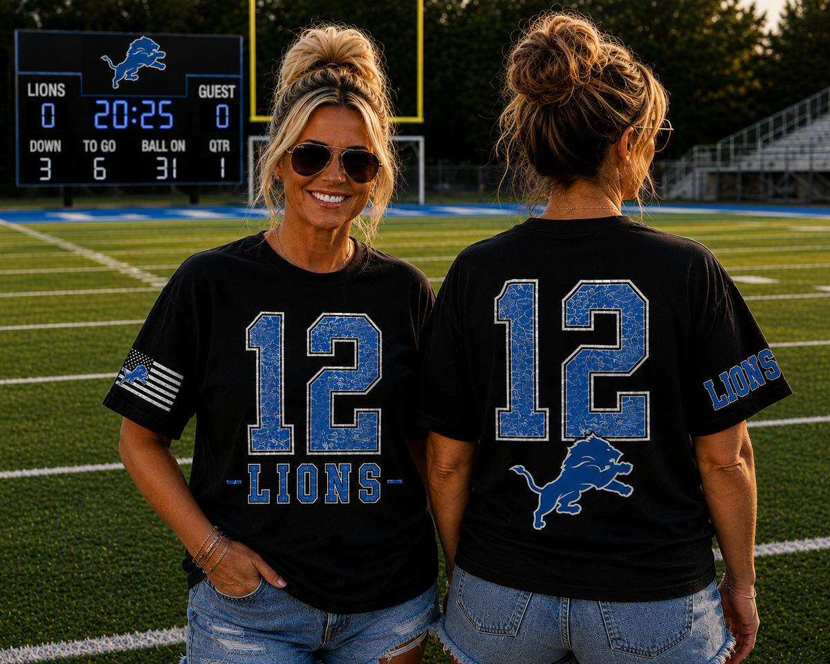 LIONS PERSONALIZED Number, Name, Team T-Shirt COMFORT COLORS SIZES S-4XL ADULT