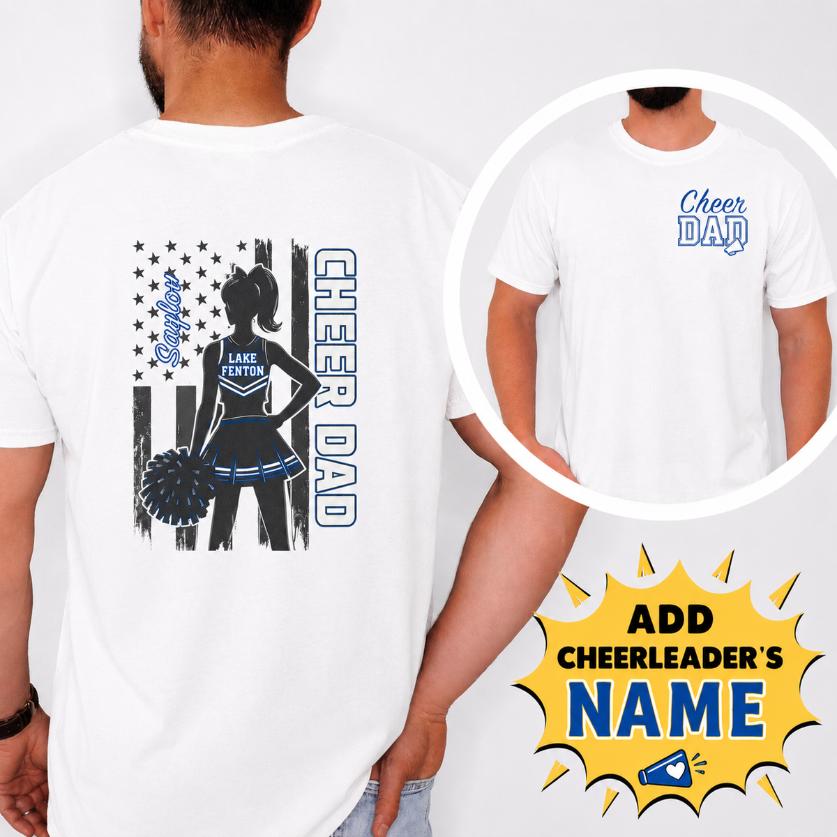 LAKE FENTON Cheer Dad PERSONALIZED SWEATSHIRT or T-Shirt COMFORT COLORS SIZES S-4XL ADULT