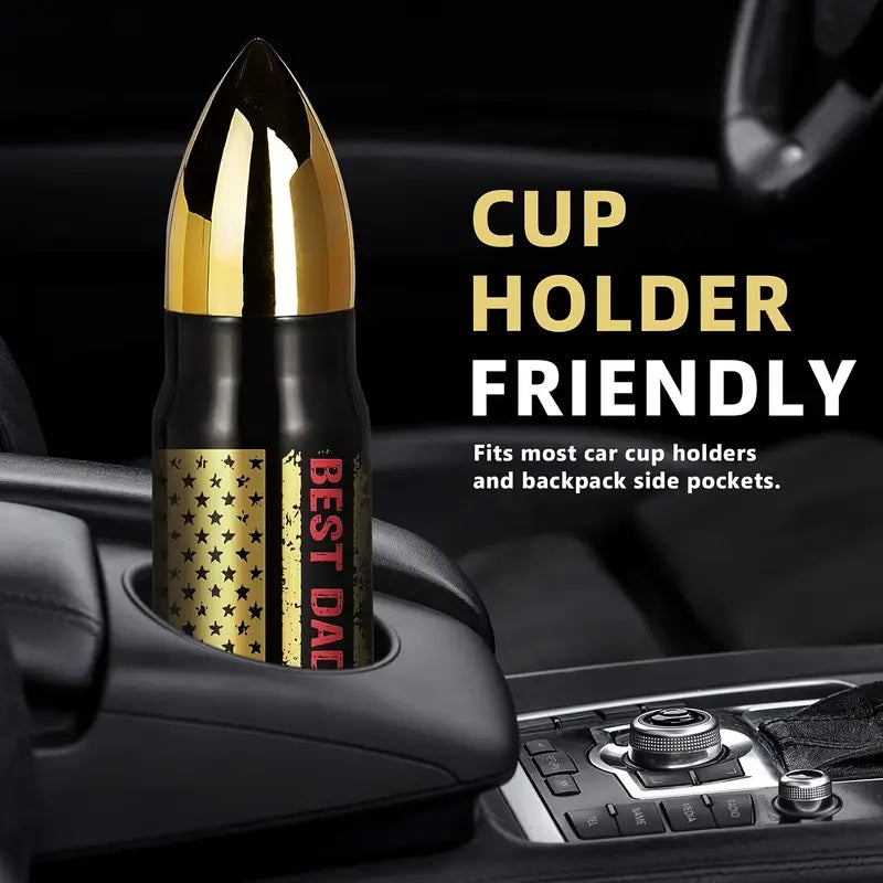 BEST DAD EVER Bullet Tumbler | 17oz Double-Wall Vacuum Stainless Steel Water Bottle for Hiking, Tactical Adventures & Traveling | Enthusiast Gifts, Rugged Ice Retention Design | Cool Father's Day Birthday Gifts for Men, Husband, Dad
