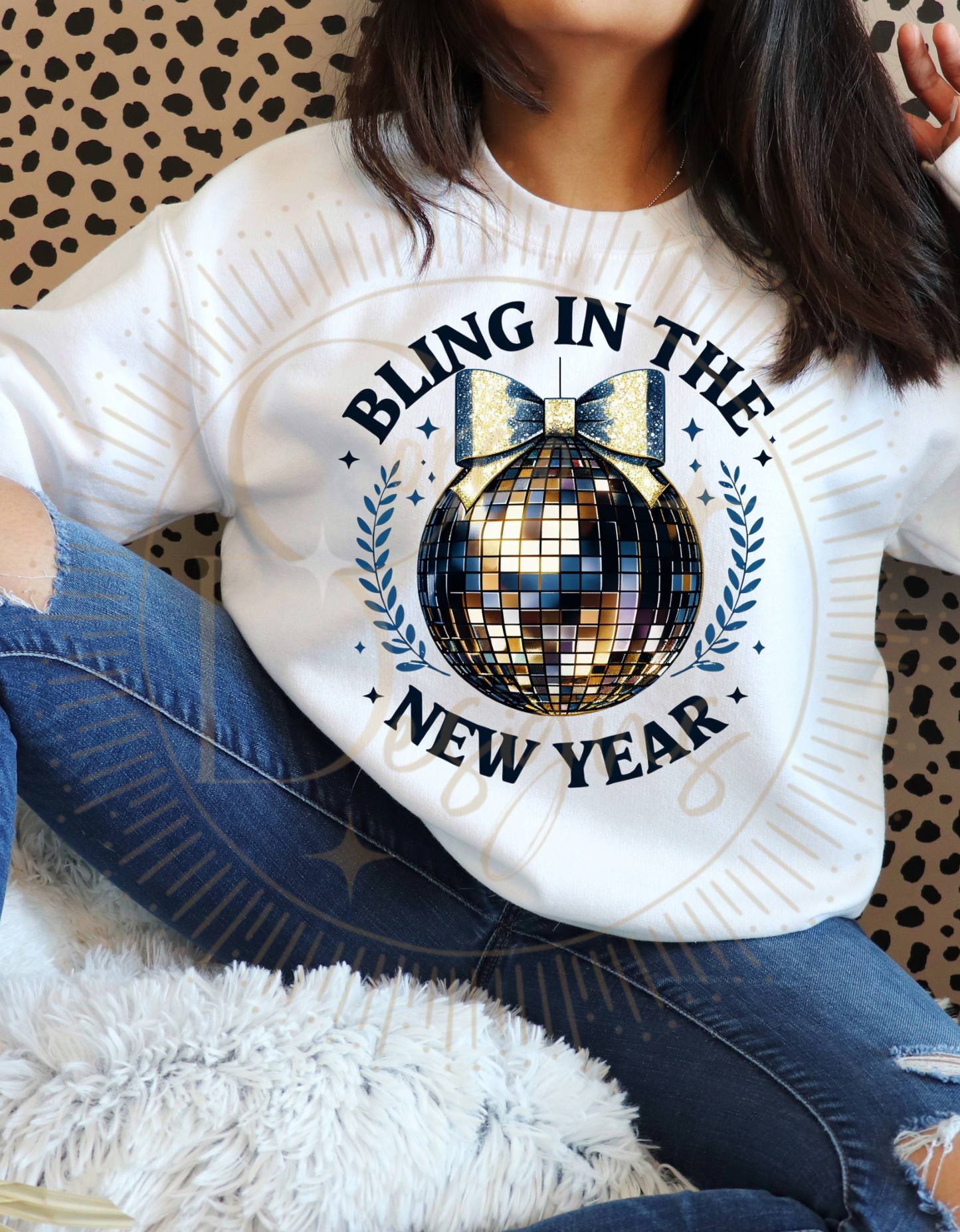 Bling In The New Year Crewneck Sweatshirts White or Heather Gray with Pink or Blue Design Sizes Unisex S-5XL