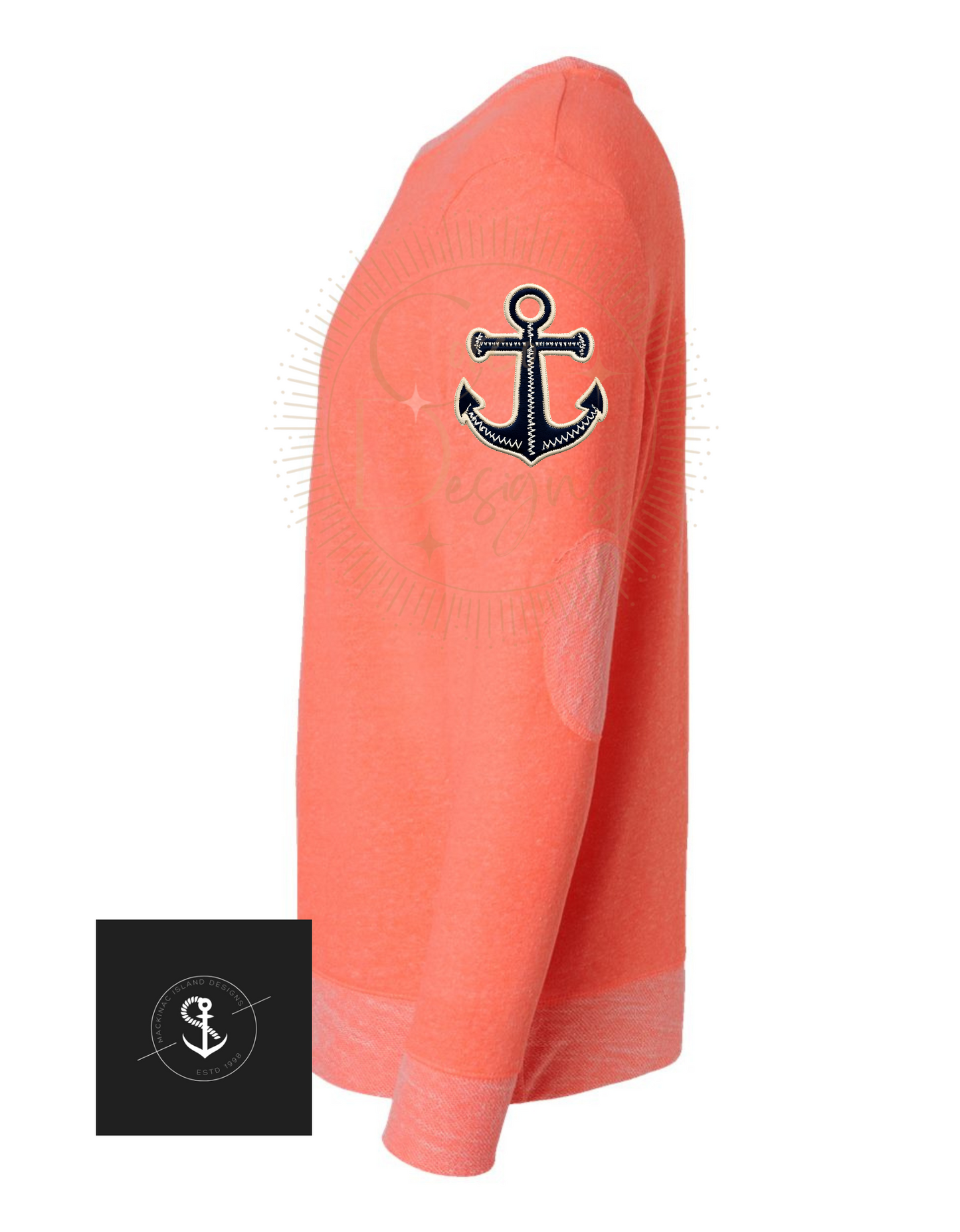 BOAT DAYS, ANCHOR SLEEVE, LAT - Harborside Mélange French Terry Pullover  Sizes XS-3XL