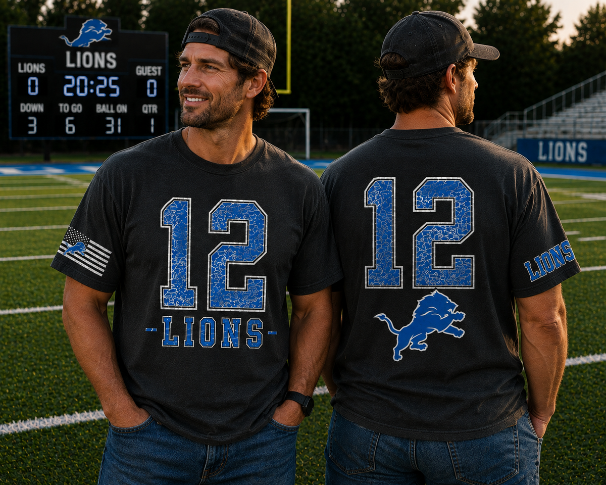 LIONS PERSONALIZED Number, Name, Team T-Shirt COMFORT COLORS SIZES S-4XL ADULT