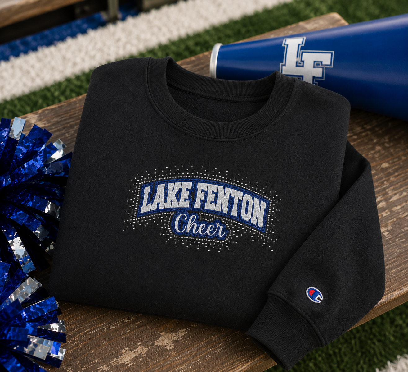 Lake Fenton Cheer Bling Sweatshirt | Champion Hoodie or Crewneck | Glitter Rhinestone Cheer