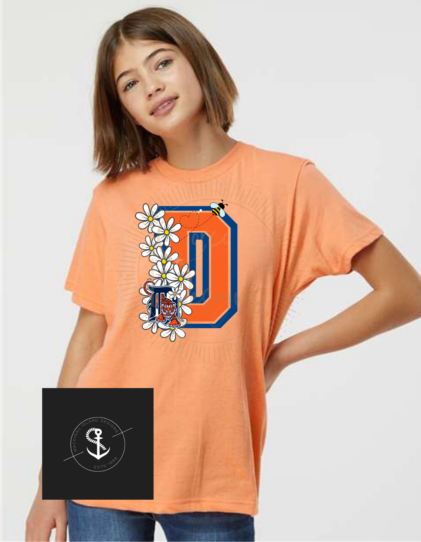 Daisy Detroit Baseball, Tigers Baseball, Daisy Floral Tee, T-Shirt Youth Sizes XS-XL