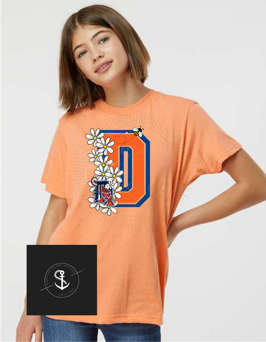 Daisy Detroit Baseball, Tigers Baseball, Daisy Floral Tee, T-Shirt Youth Sizes XS-XL