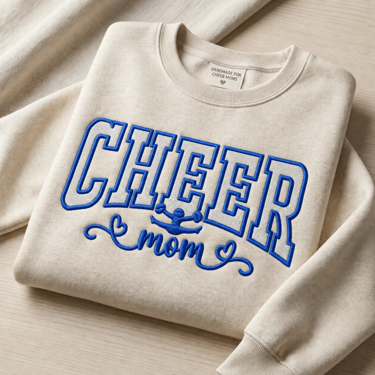 Personalized Cheer Mom Embroidered Sweatshirt | Gildan Softstyle Cheer Mom Crewneck | Custom Name Sleeve S-4XL Adult Unisex Fit