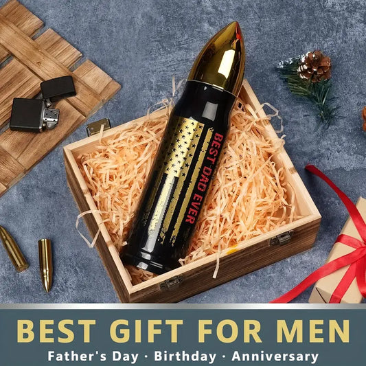 BEST DAD EVER Bullet Tumbler | 17oz Double-Wall Vacuum Stainless Steel Water Bottle for Hiking, Tactical Adventures & Traveling | Enthusiast Gifts, Rugged Ice Retention Design | Cool Father's Day Birthday Gifts for Men, Husband, Dad