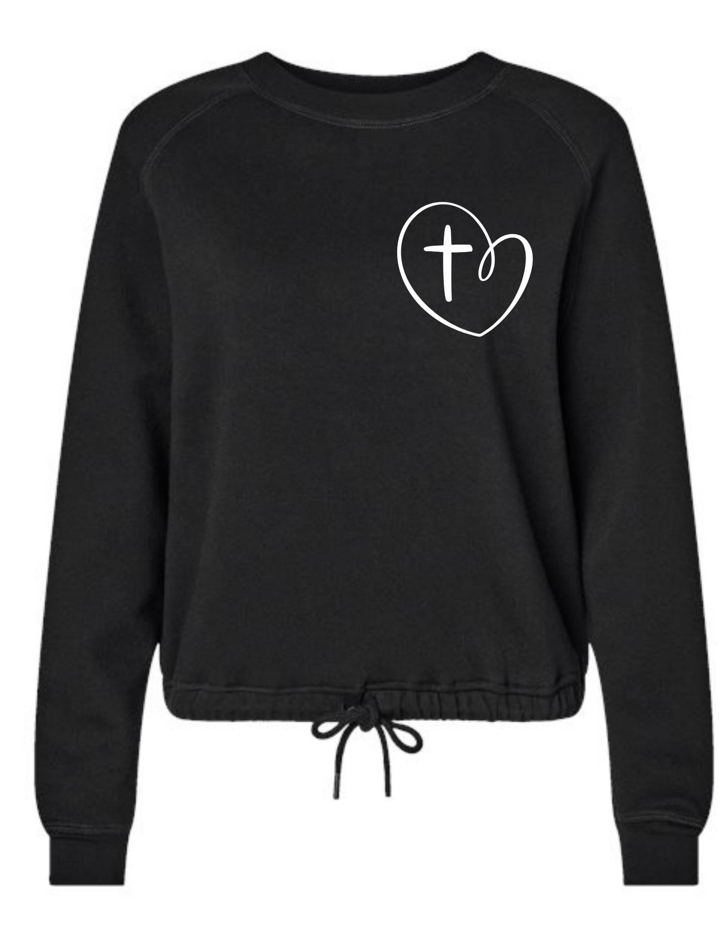 Jesus Has My Back Cross Heart Graphic LAT Long Sleeve Drawstring Waiste Shirt Sizes Small-XL