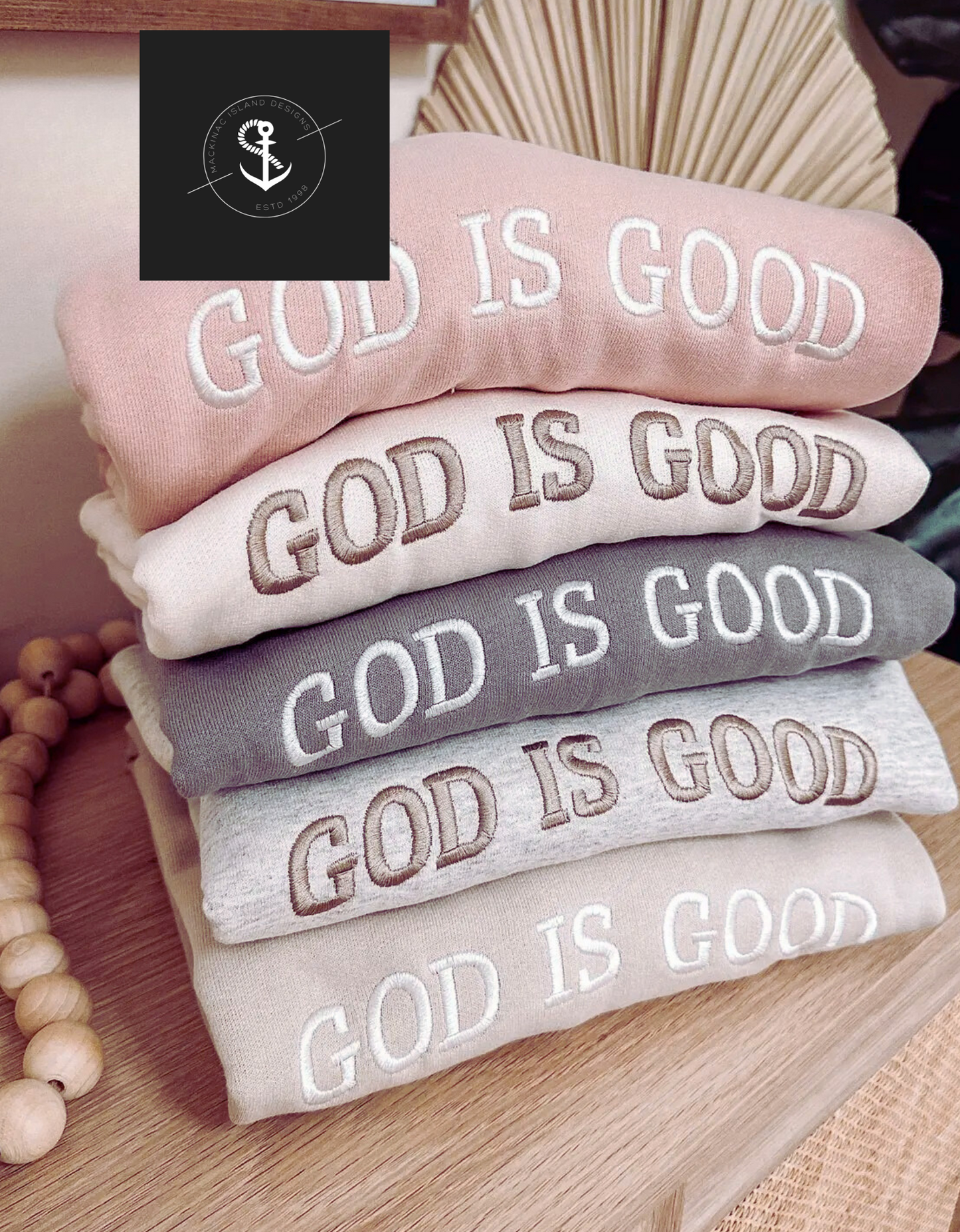 Embroidered God Is Good Crewneck Unisex Fit Sweatshirt Sizes Small - 2XL