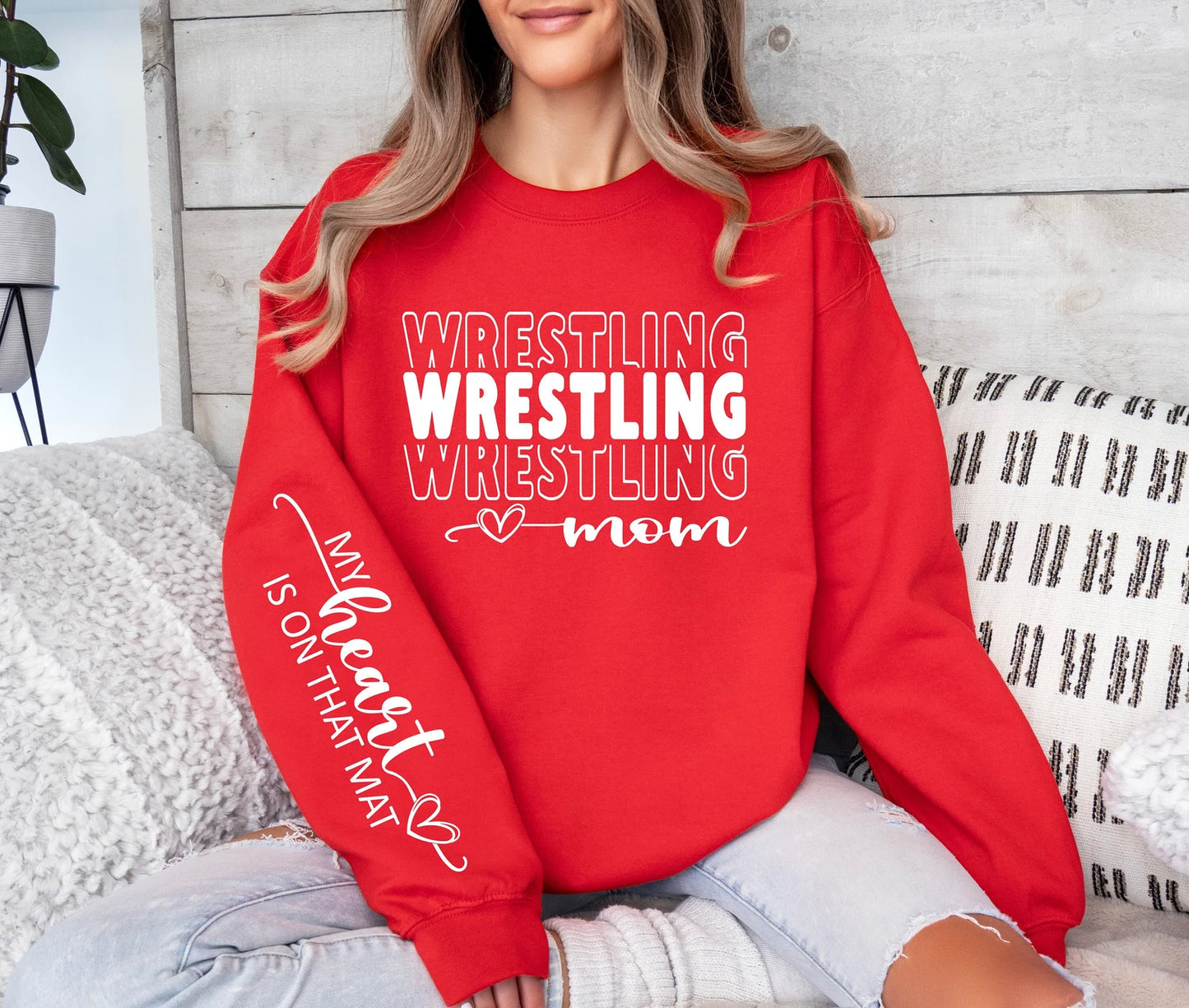Wrestling Mom My Heart Is On The Mat Sweatshirt Sizes Small-5XL Unisex Fit