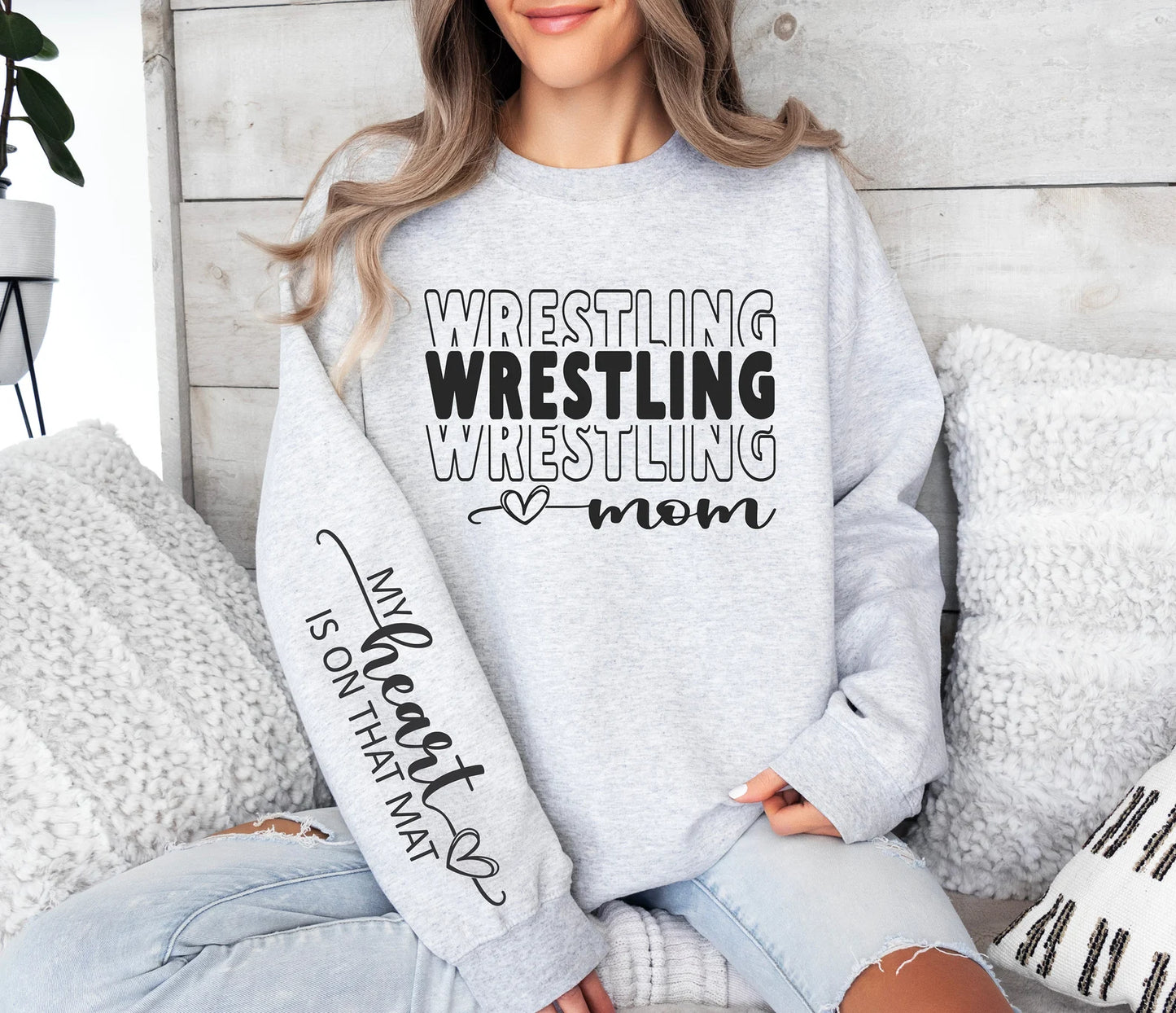 Wrestling Mom My Heart Is On The Mat Sweatshirt Sizes Small-5XL Unisex Fit