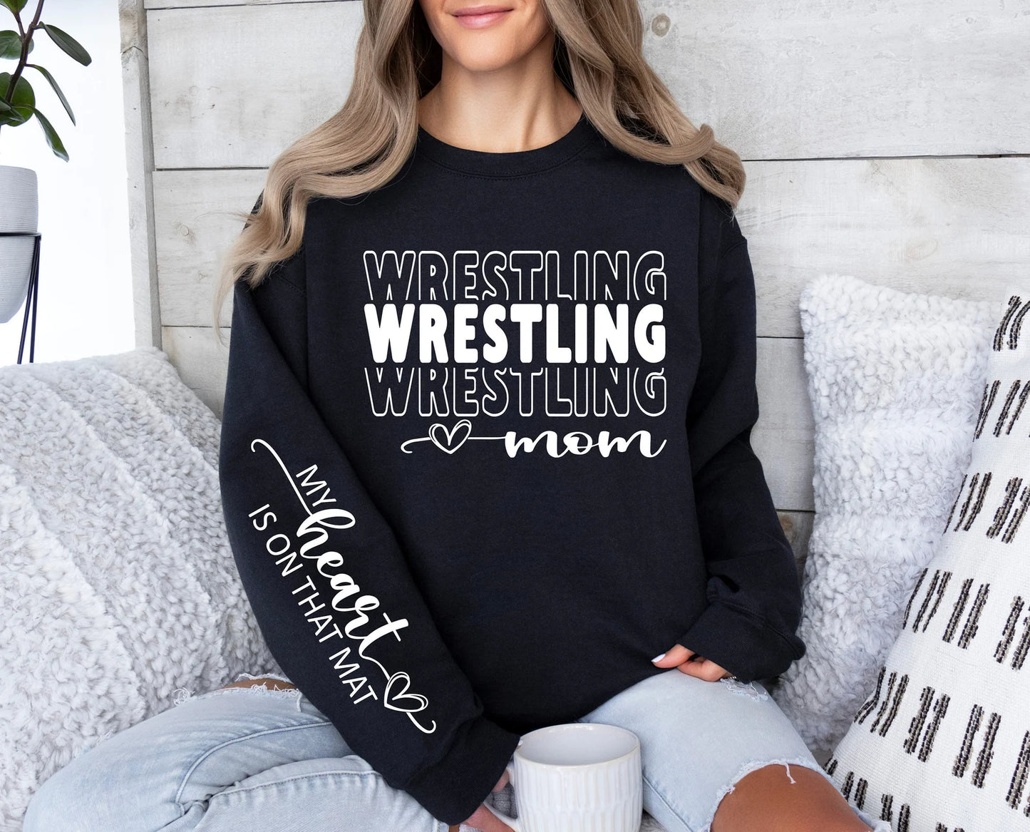 Wrestling Mom My Heart Is On The Mat Sweatshirt Sizes Small-5XL Unisex Fit