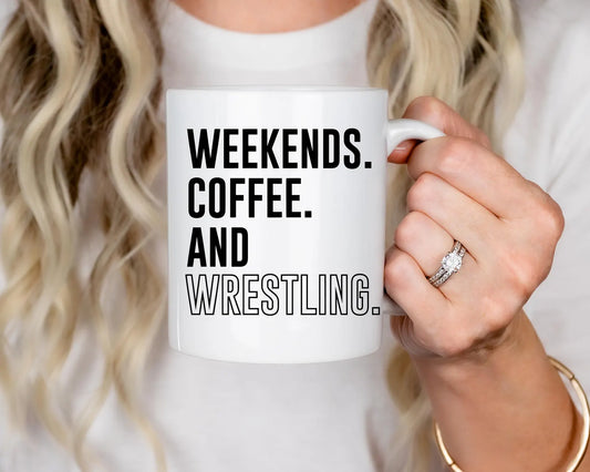 WEEKENDS. COFFEE. AND WRESTLING CUSTOM PERSONALIZED 11 OZ MUG COFFEE CUP