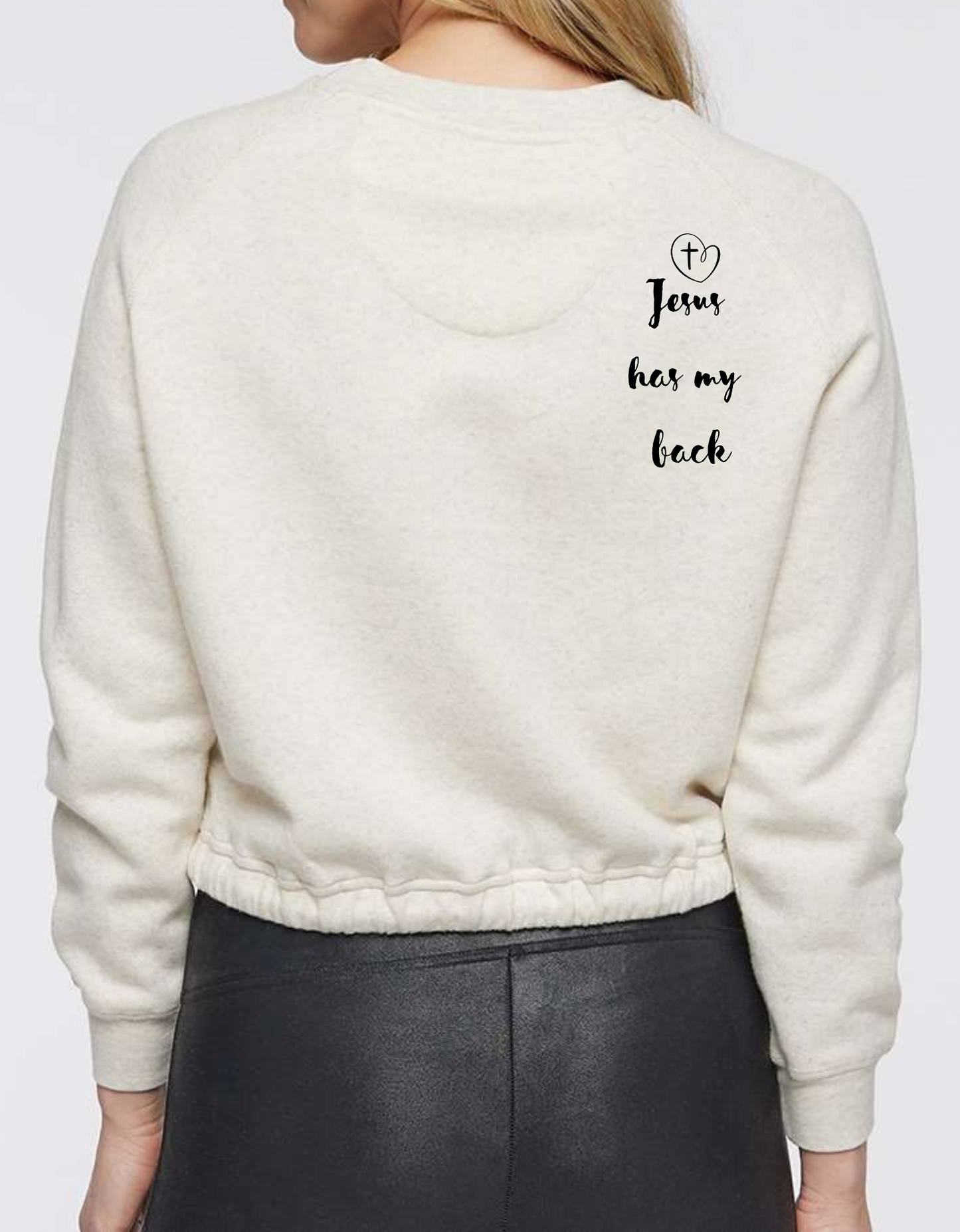 Jesus Has My Back Cross Heart Graphic LAT Long Sleeve Drawstring Waiste Shirt Sizes Small-XL