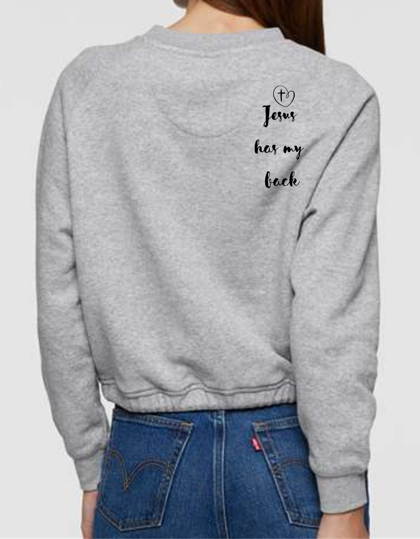 Jesus Has My Back Cross Heart Graphic LAT Long Sleeve Drawstring Waiste Shirt Sizes Small-XL