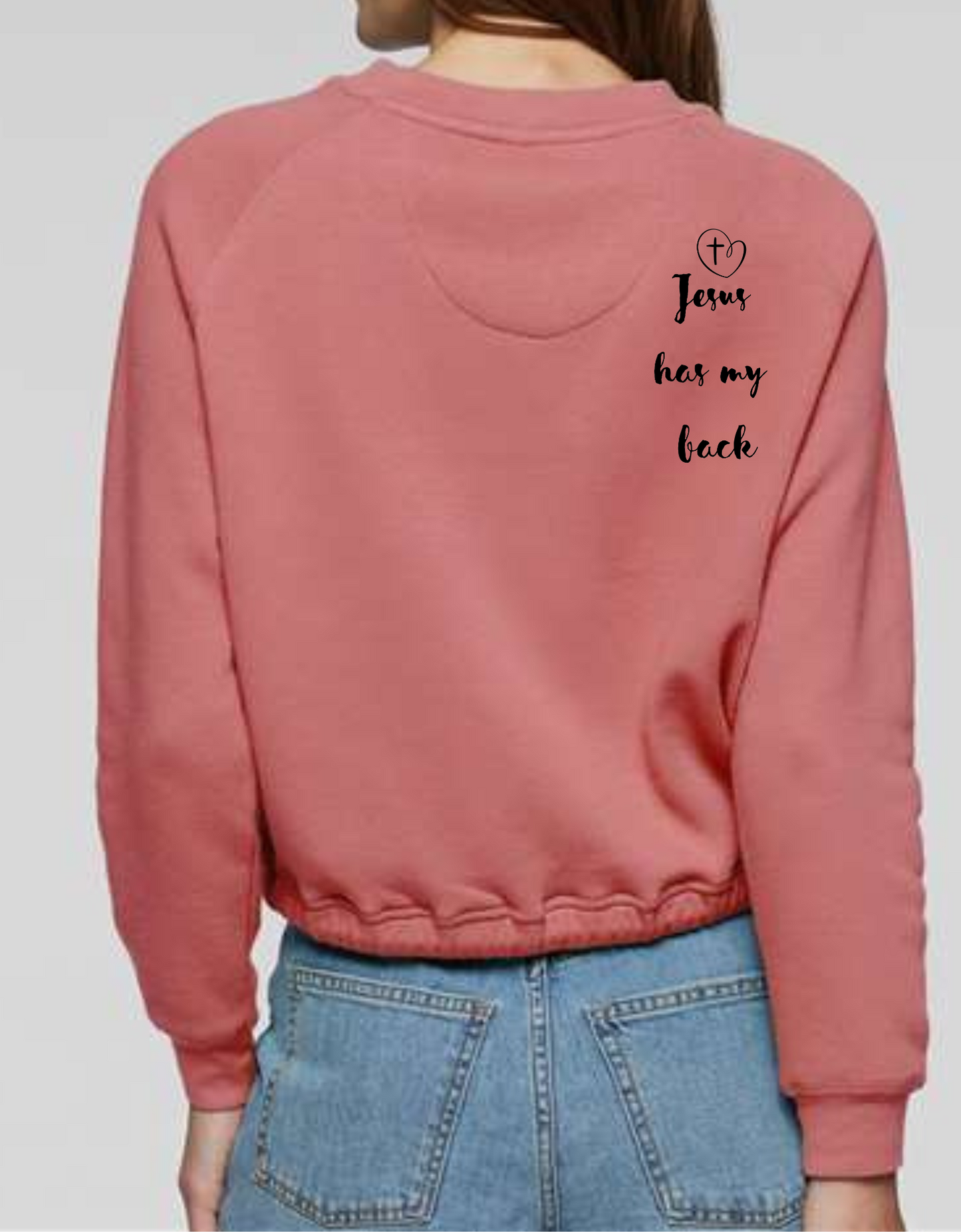 Jesus Has My Back Cross Heart Graphic LAT Long Sleeve Drawstring Waiste Shirt Sizes Small-XL