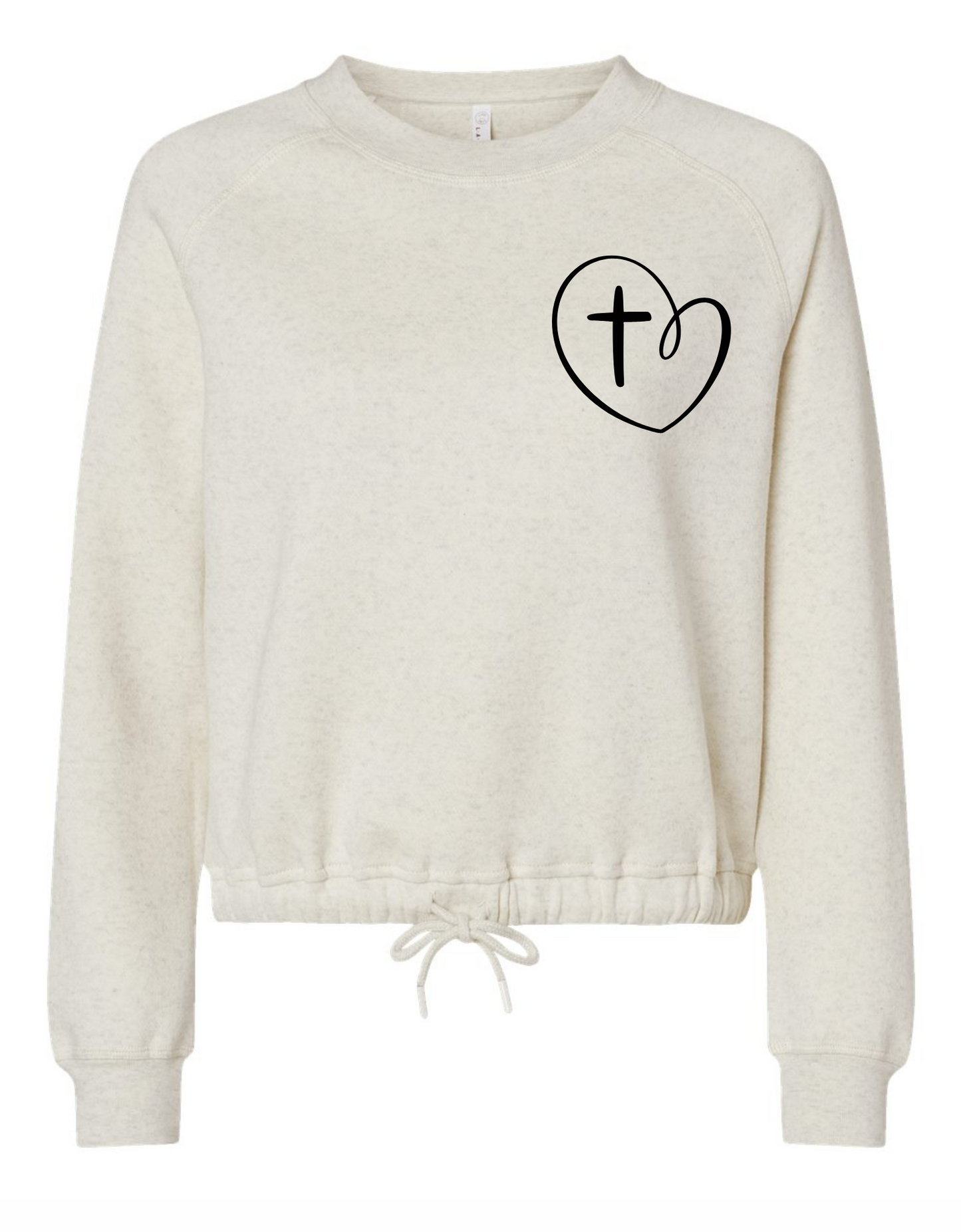 Jesus Has My Back Cross Heart Graphic LAT Long Sleeve Drawstring Waiste Shirt Sizes Small-XL