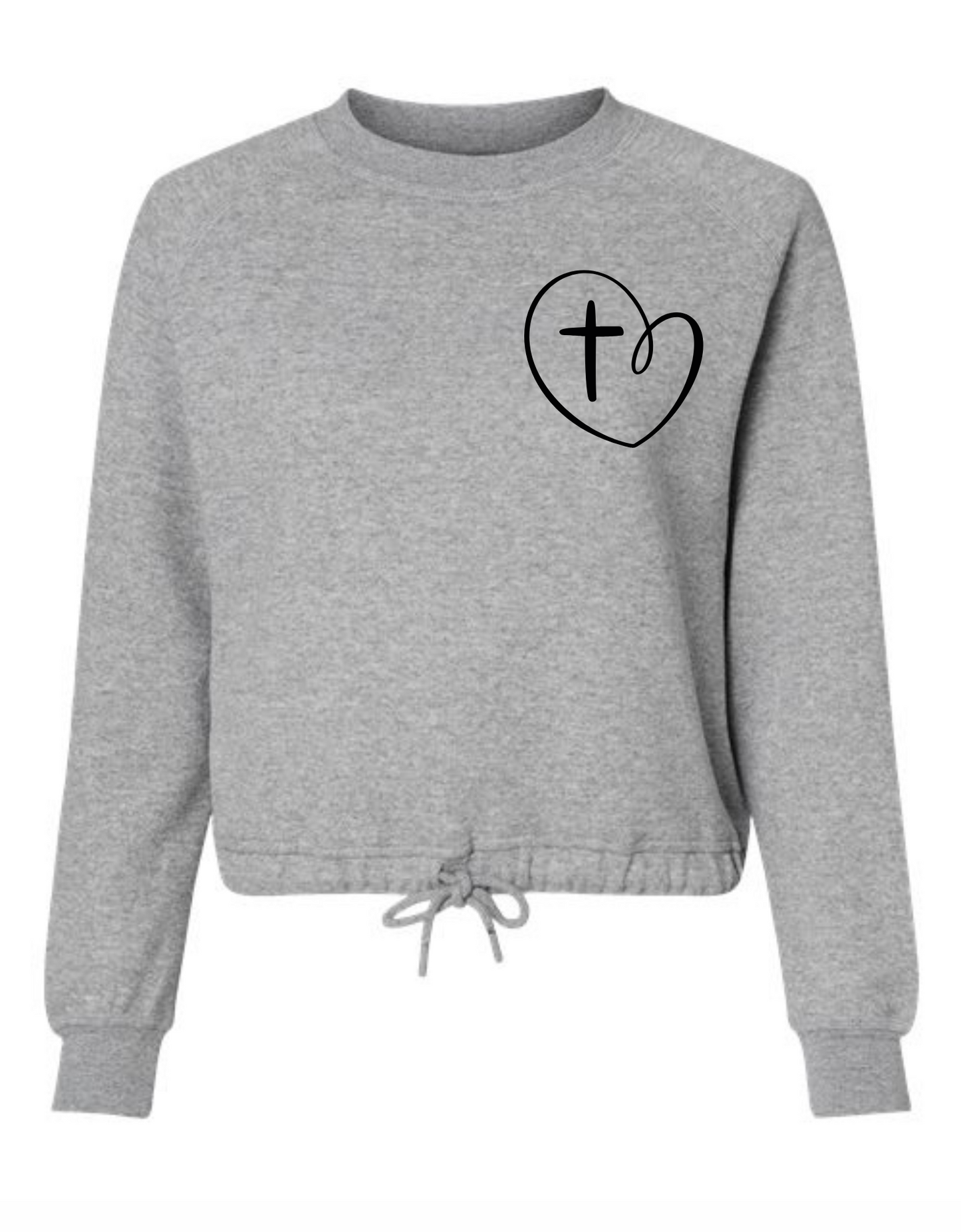 Jesus Has My Back Cross Heart Graphic LAT Long Sleeve Drawstring Waiste Shirt Sizes Small-XL