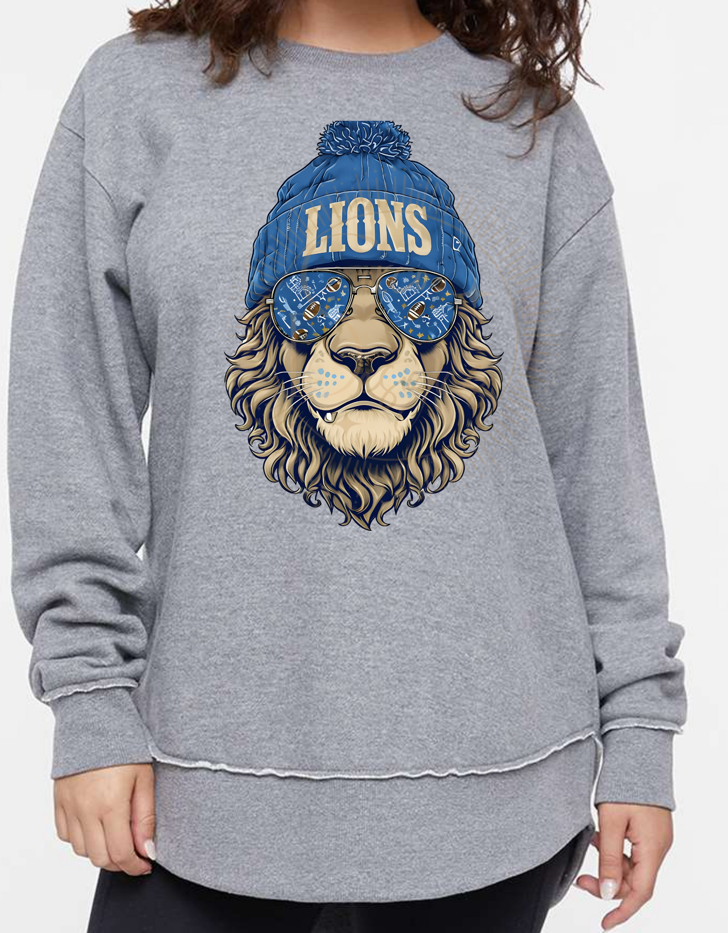 Detroit Football Lions Beanie Sunglasses Women's LAT Weekend Fleece Sweatshirt Sizes S-2XL