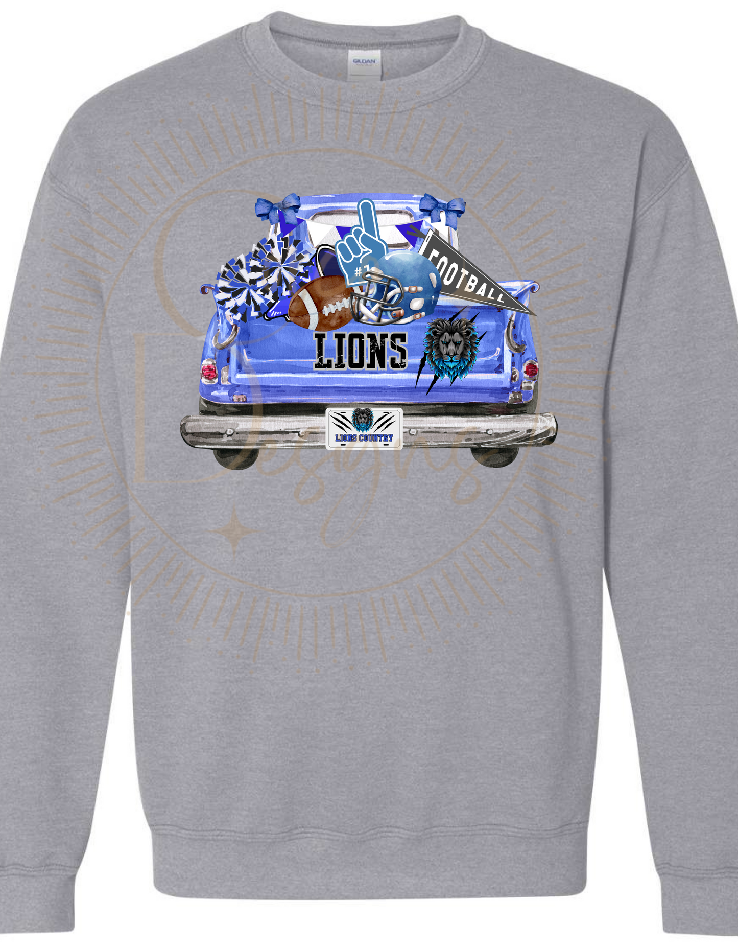 Lions Football Vintage Truck Crewneck Sweatshirt Sizes S-5XL