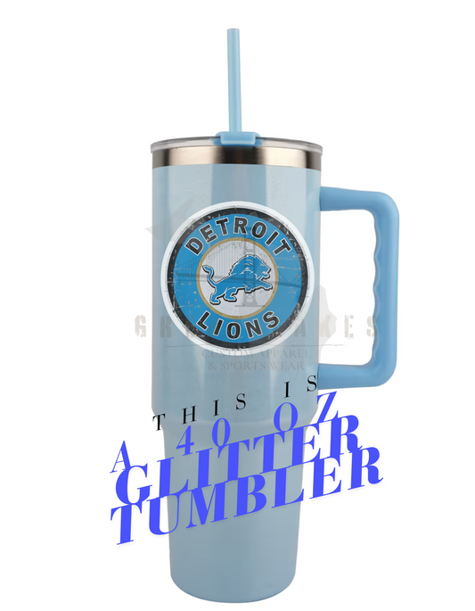 Lions Football Glitter 40 oz Stainless Steel Personalized Tumbler, Includes Lid & Straw