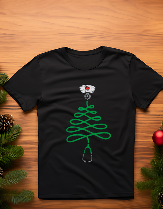 Nurse Christmas Tree Stethoscope T-Shirt Sizes S-5XL