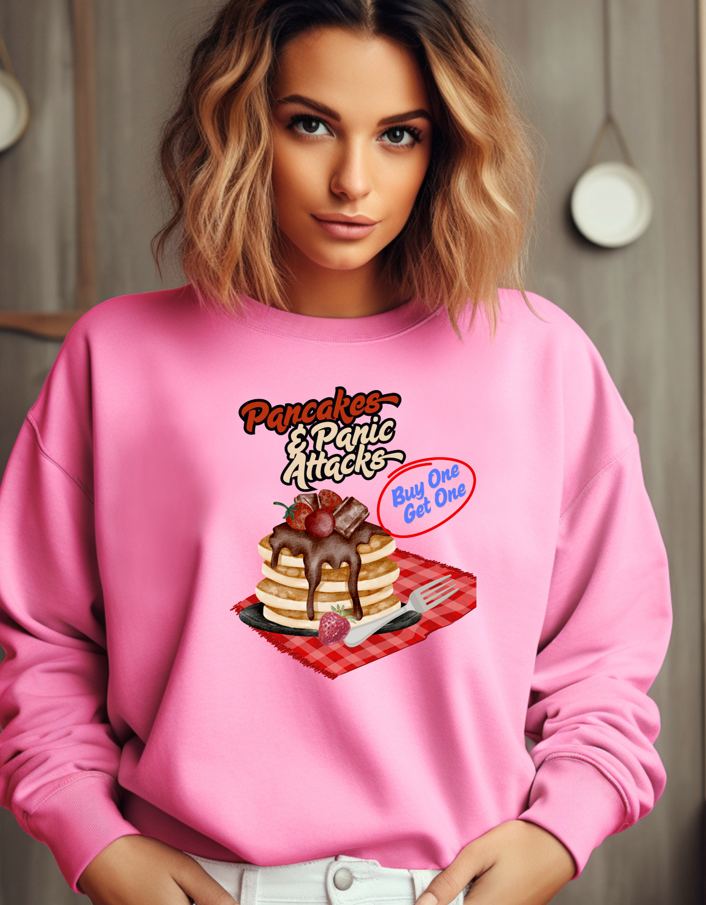 Pancakes & Panic Attacks, Graphic Unisex Sweatshirt Sizes S-4XL