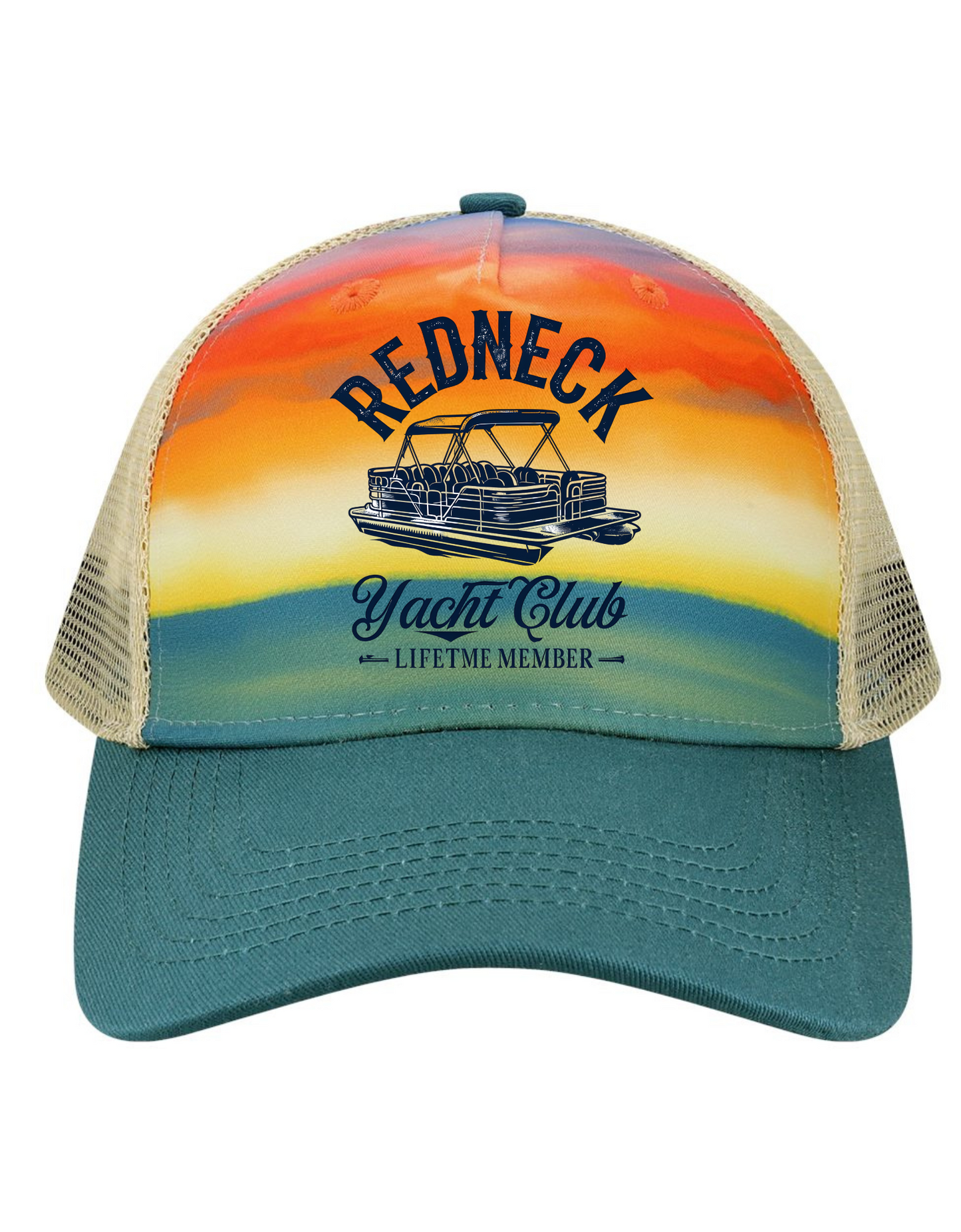 Redneck Yacht Club Pontoon Legacy Sunset Five Panel Trucker Snap Back Hat