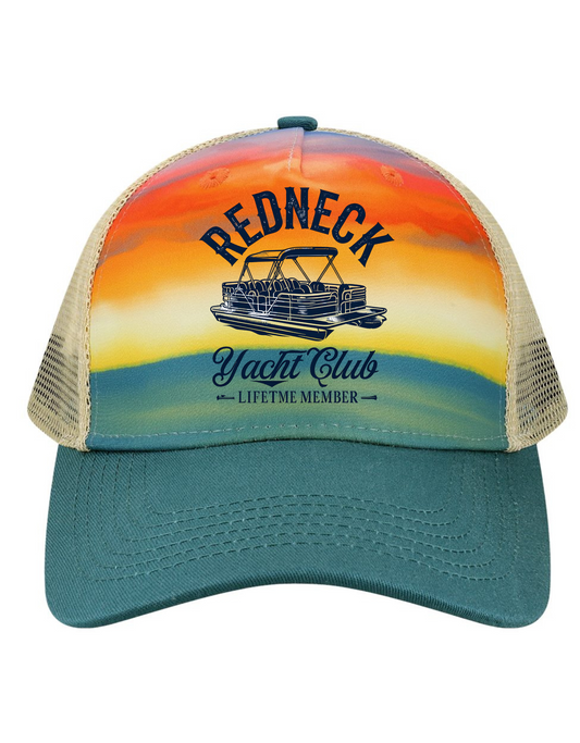 Redneck Yacht Club Pontoon Legacy Sunset Five Panel Trucker Snap Back Hat