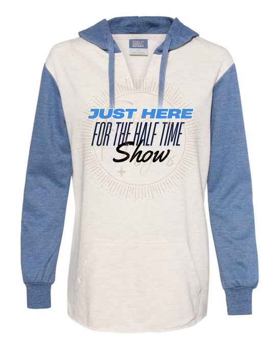 Superbowl Here For The Half Time Show Go Lions MV Sport Women’s French Terry Hooded Pullover with Colorblocked Sleeves Sizes Small-2XL