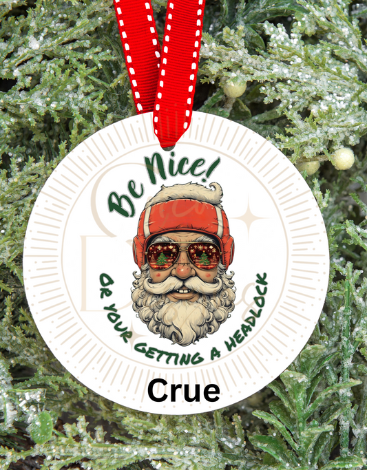Wrestling Santa Personalized Christmas Ornament, Be Nice Or Your Gonna Get A Headlock, Custom Ornament