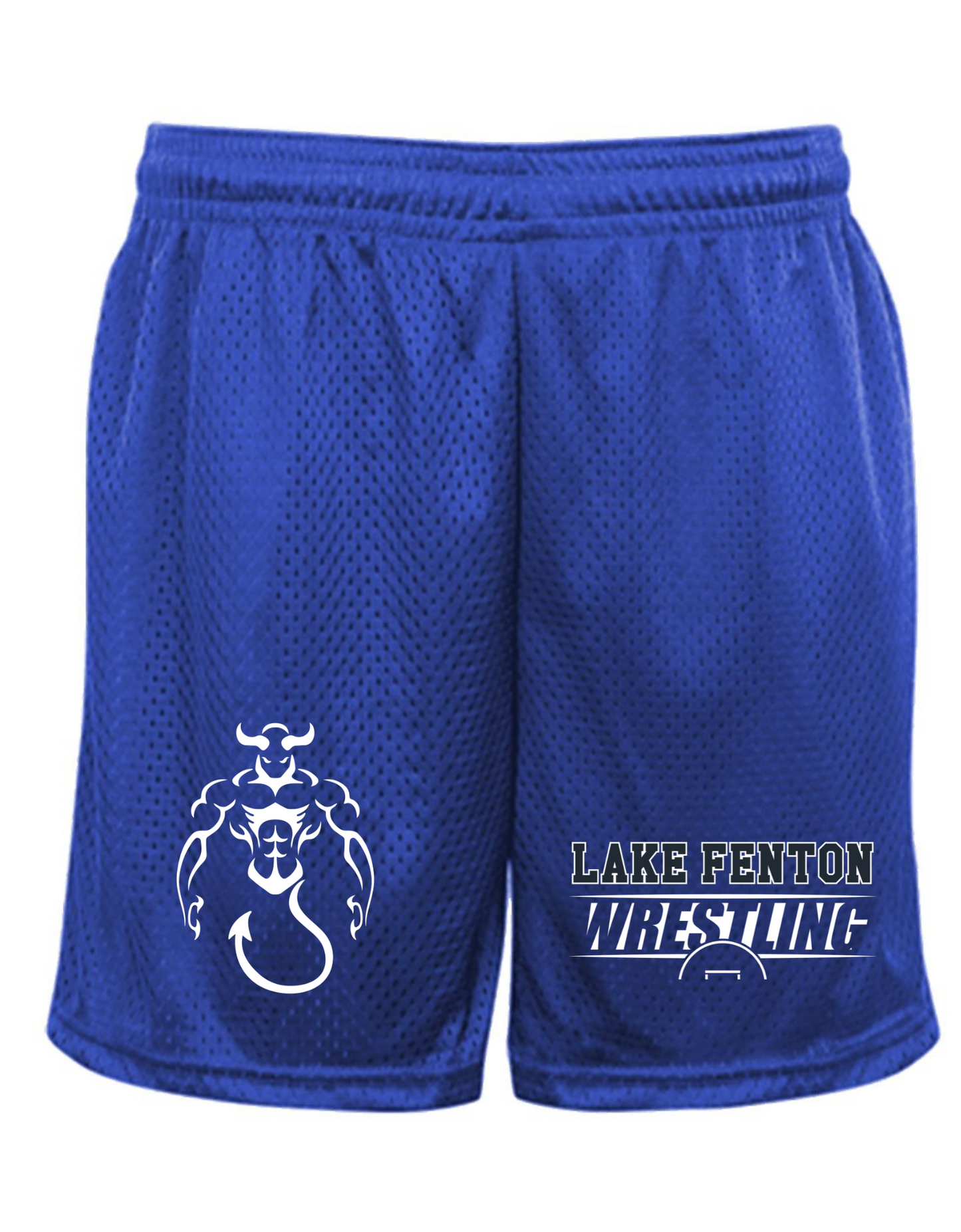 Youth Shorts 4" Mesh Tricot Lake Fenton Wrestling Black or Royal Blue XS-XL