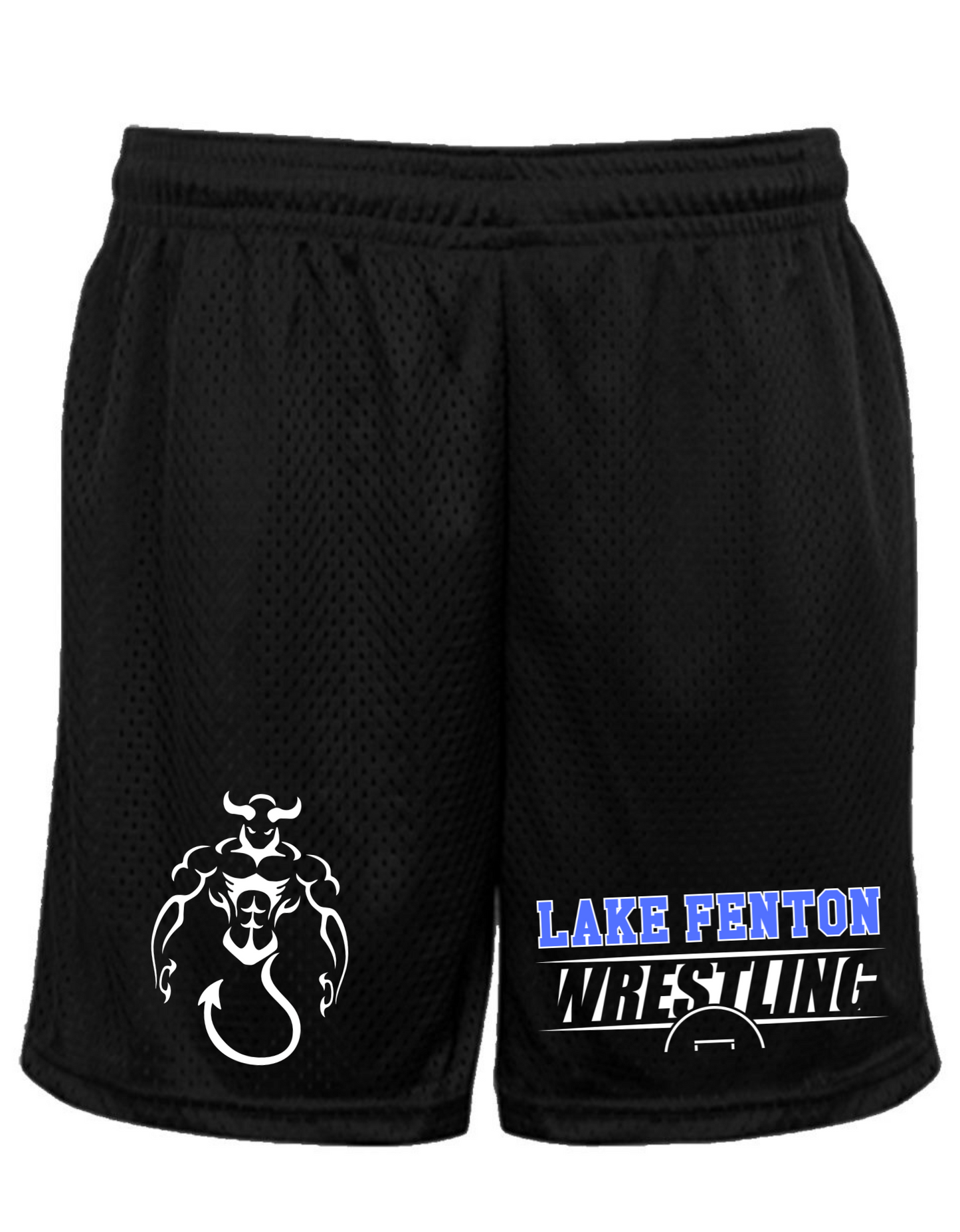 Youth Shorts 4" Mesh Tricot Lake Fenton Wrestling Black or Royal Blue XS-XL